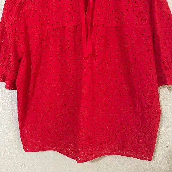 Madewell Plus Size Embroidered Eyelet Ruffle-Neck Keyhole Top - Picture 8 of 10